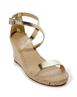Cross Ankle Strap Wedge Gold