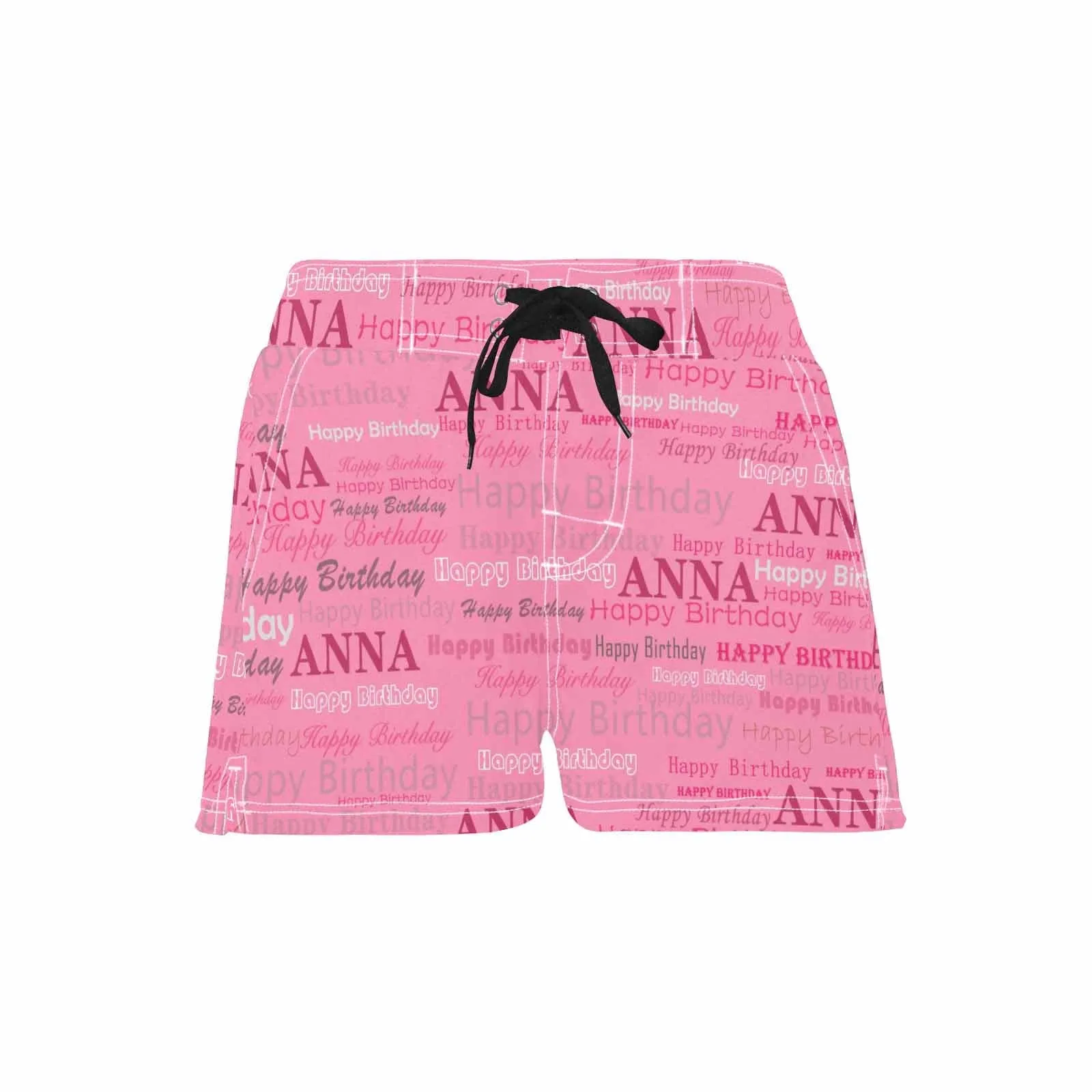 Custom Name Happy Birthday Pink Women's Casual Board Shorts Swim Trunks Create Your Own Shorts for Her