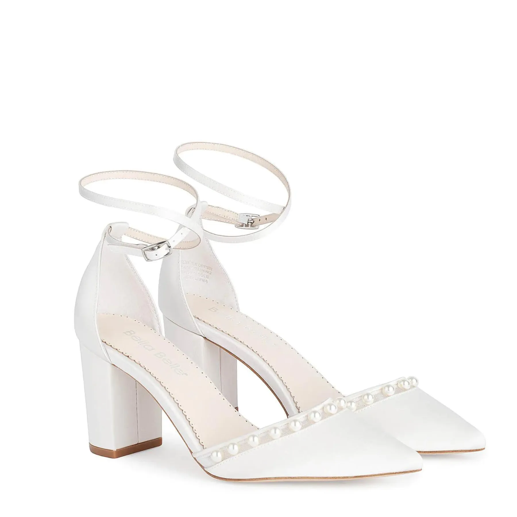 Emery - Ivory Pearl Double Ankle Strap Bridal Block Heels