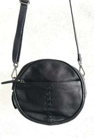 Fleming Round Leather Handbag, Black