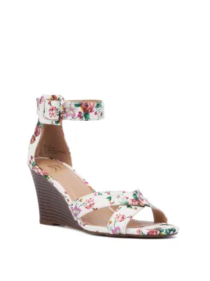 Floral-Print Strappy Wedge