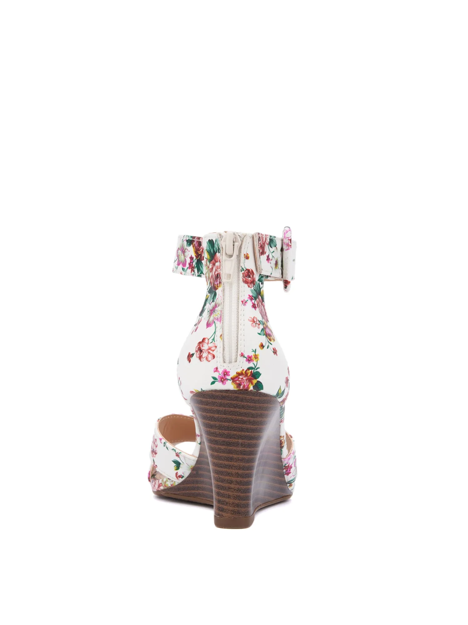 Floral-Print Strappy Wedge