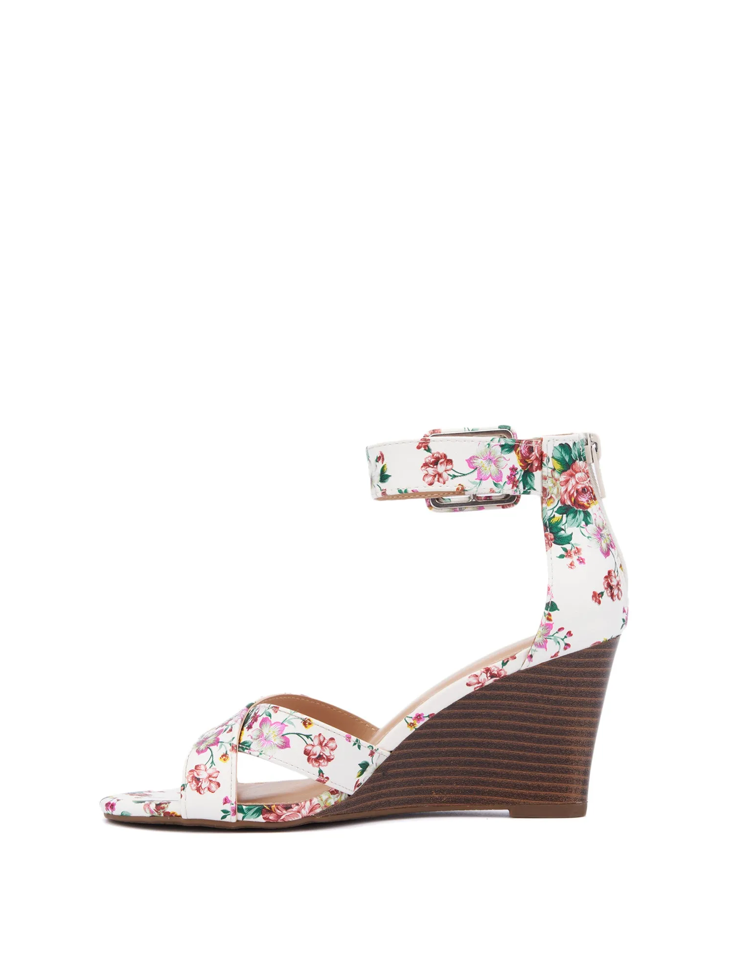 Floral-Print Strappy Wedge