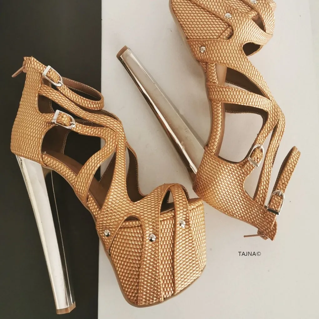 Gold Copper Cross Strap Cage Platforms