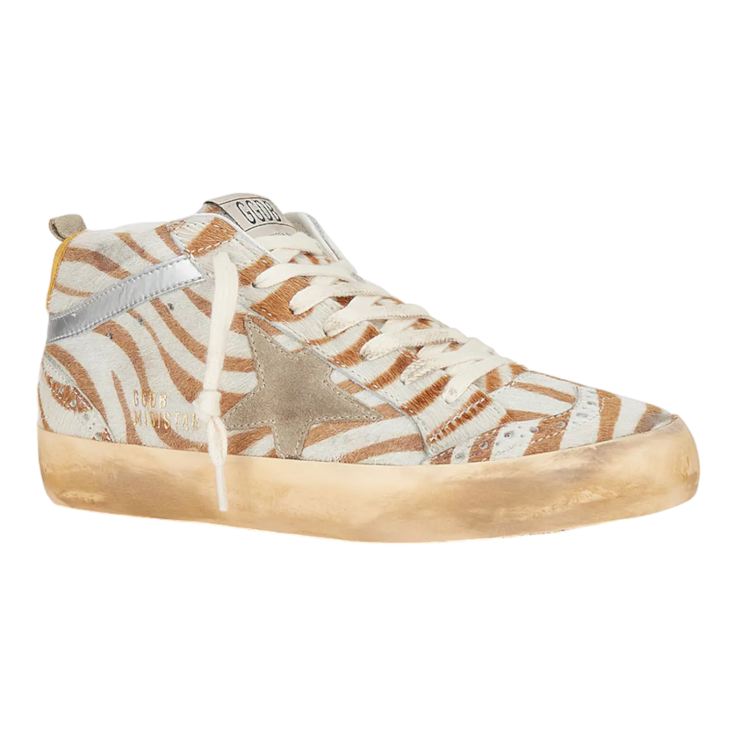 Golden Goose MID Star Devore Zebra Horsy Upper Suede Beige/Honey Women GWF00122.F003236.15376