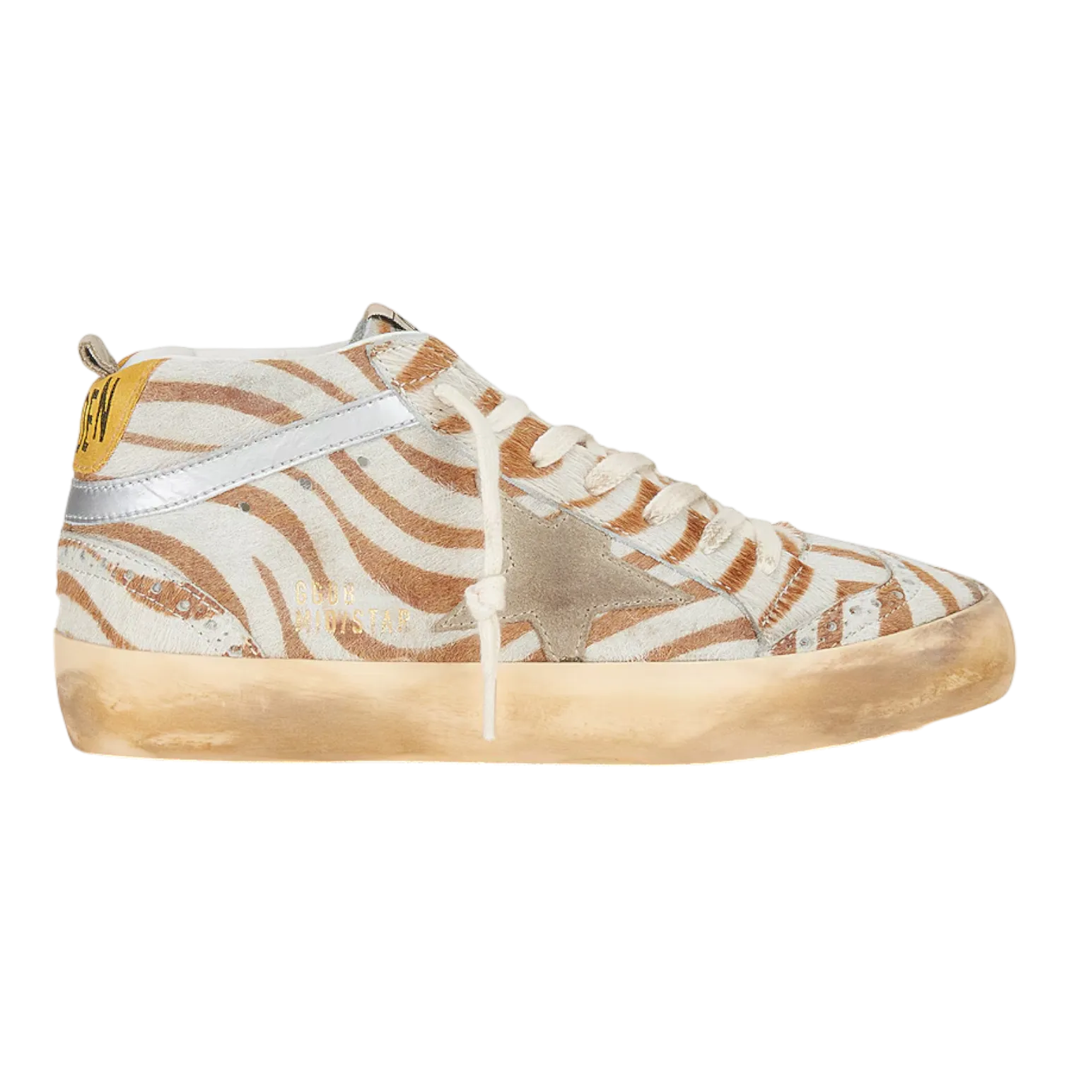 Golden Goose MID Star Devore Zebra Horsy Upper Suede Beige/Honey Women GWF00122.F003236.15376