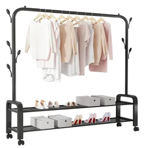 Heavy Duty Portable Clothes Garment Hanging Rack Shoe Storage Shelf Organizer Hanger Dryer - black