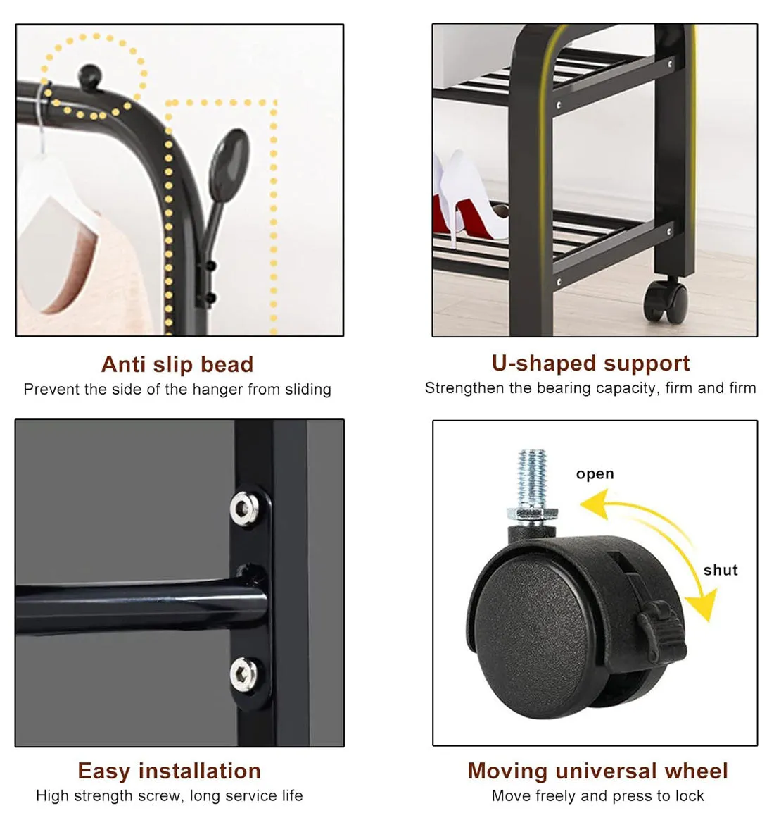 Heavy Duty Portable Clothes Garment Hanging Rack Shoe Storage Shelf Organizer Hanger Dryer - black