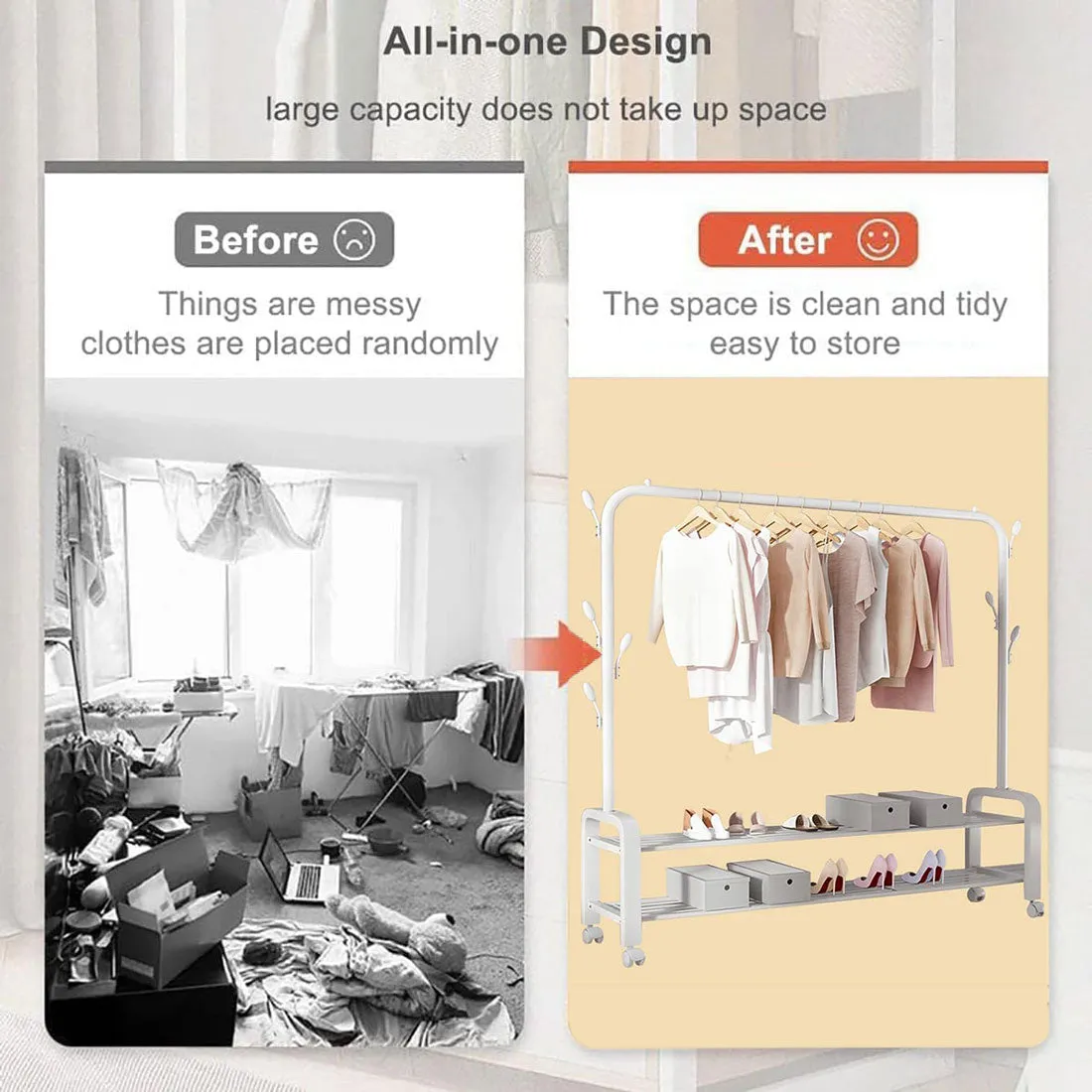 Heavy Duty Portable Clothes Garment Hanging Rack Shoe Storage Shelf Organizer Hanger Dryer - white