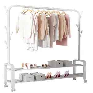 Heavy Duty Portable Clothes Garment Hanging Rack Shoe Storage Shelf Organizer Hanger Dryer - white
