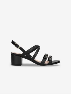 Hebea Women's Vegan Apple Leather Heeled Sandals | Black