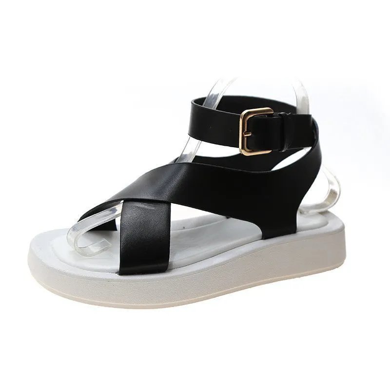 INS HOT Women&#39;s Sandals 2021 Summer Solid Color Comfortable Female Beach Shoes Chunky Sandals For Woman Non-Slip Shoe