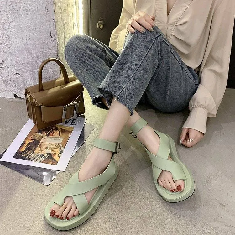 INS HOT Women&#39;s Sandals 2021 Summer Solid Color Comfortable Female Beach Shoes Chunky Sandals For Woman Non-Slip Shoe
