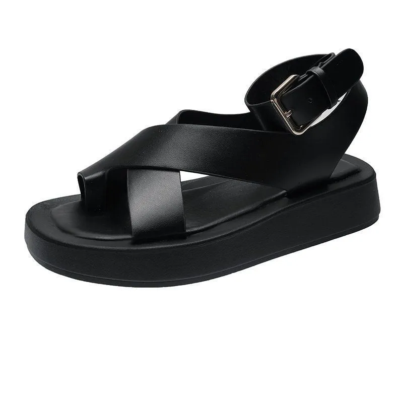 INS HOT Women&#39;s Sandals 2021 Summer Solid Color Comfortable Female Beach Shoes Chunky Sandals For Woman Non-Slip Shoe