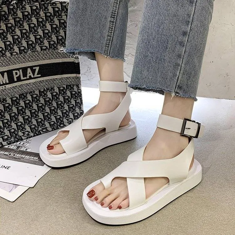 INS HOT Women&#39;s Sandals 2021 Summer Solid Color Comfortable Female Beach Shoes Chunky Sandals For Woman Non-Slip Shoe