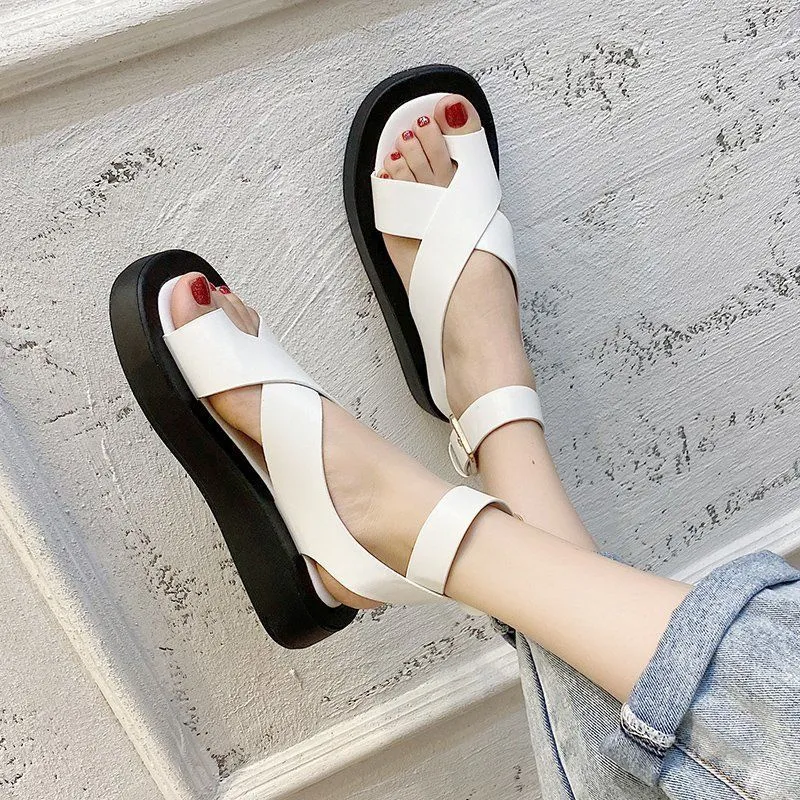 INS HOT Women&#39;s Sandals 2021 Summer Solid Color Comfortable Female Beach Shoes Chunky Sandals For Woman Non-Slip Shoe