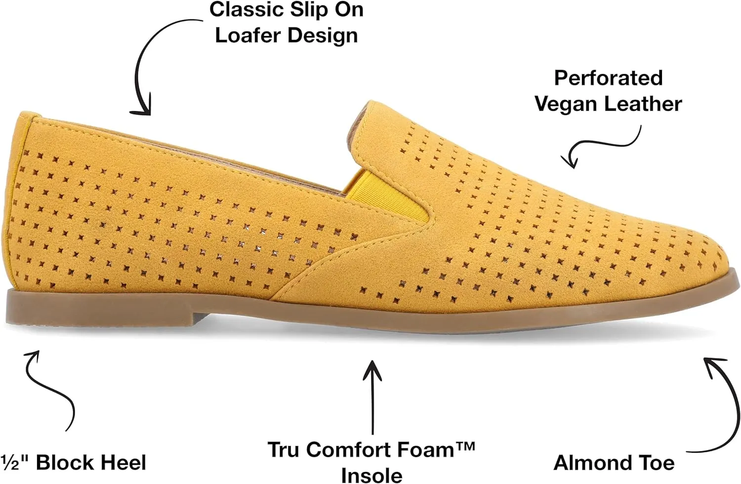 Journee Collection Women's Lucie Slip On Almond Toe Loafer Flats  Color Mustard Size 7M