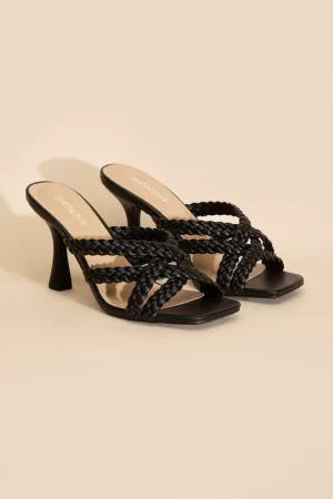 Kelly Ann Double Cross Braided Heels - Black or Bone