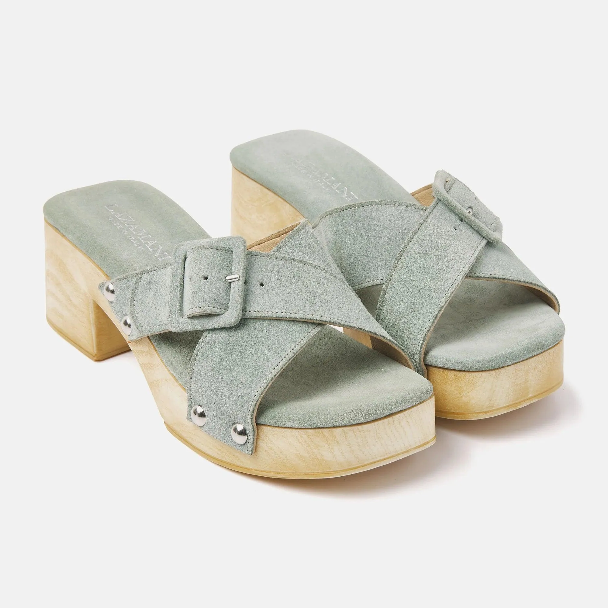 Lazamani Bethany Mint Cross Strap Clogs