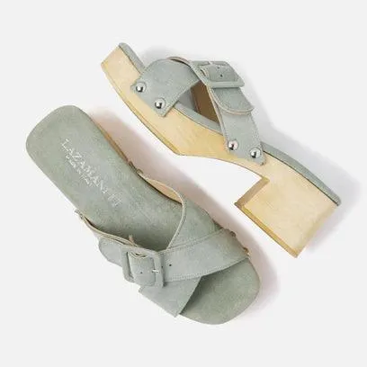 Lazamani Bethany Mint Cross Strap Clogs