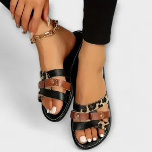 Leopard Print Cross-Strap Sandals