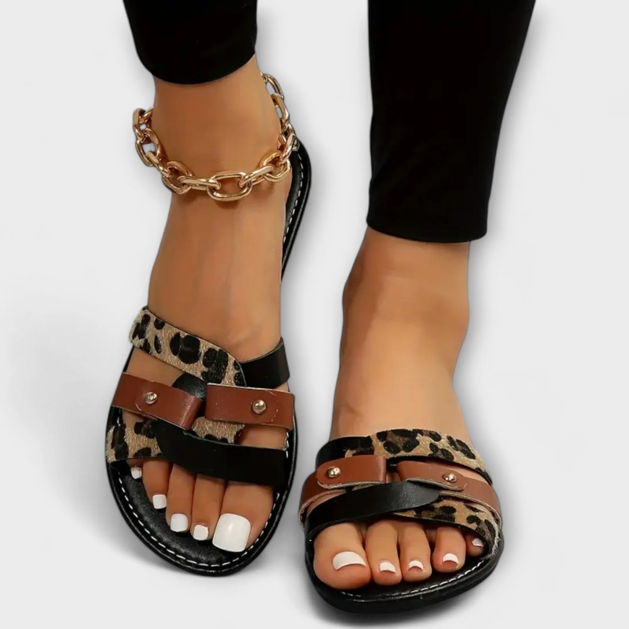 Leopard Print Cross-Strap Sandals