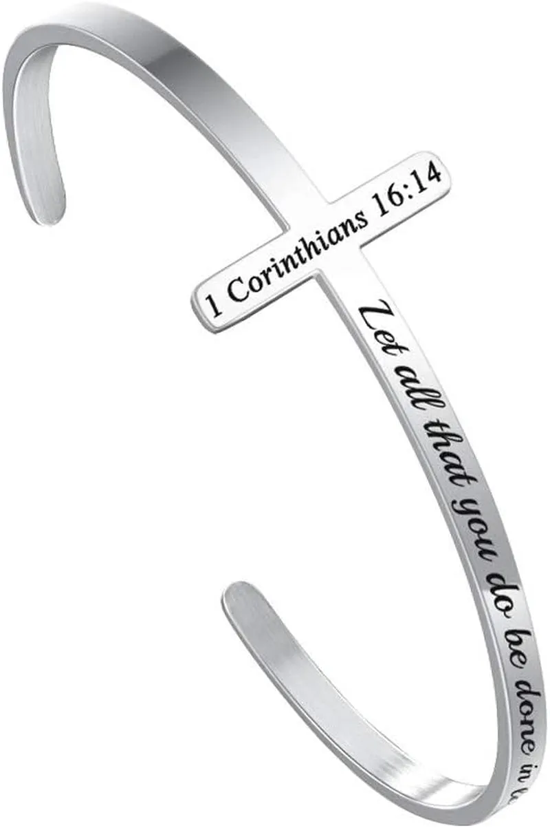M MOOHAM Cross Bracelet Christian Gifts for Women - Engraved Quote Religious Cuff Bangle Bible Verse Jewelry Gift for Women Confirmation Baptism Gifts Christian Bracelet
