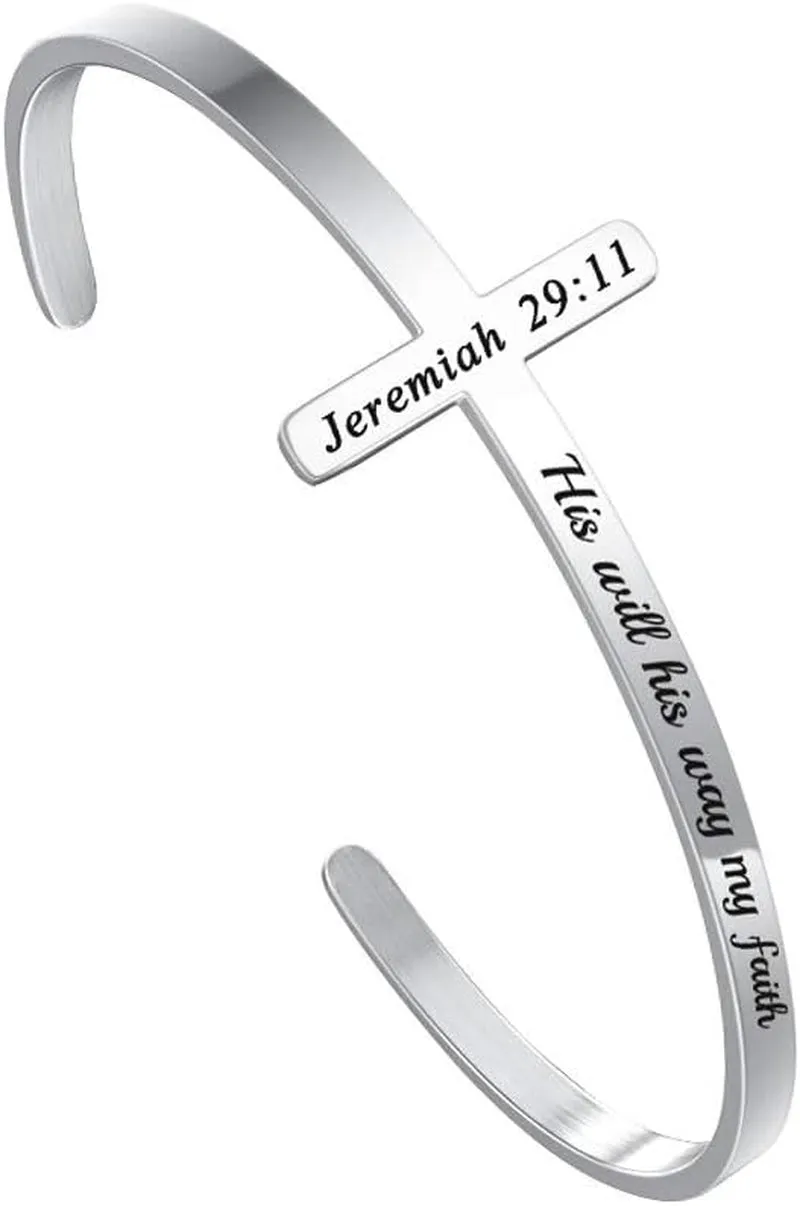 M MOOHAM Cross Bracelet Christian Gifts for Women - Engraved Quote Religious Cuff Bangle Bible Verse Jewelry Gift for Women Confirmation Baptism Gifts Christian Bracelet