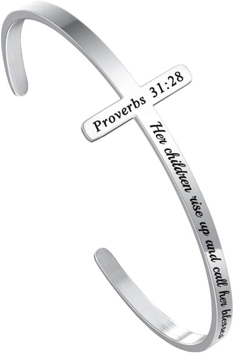 M MOOHAM Cross Bracelet Christian Gifts for Women - Engraved Quote Religious Cuff Bangle Bible Verse Jewelry Gift for Women Confirmation Baptism Gifts Christian Bracelet