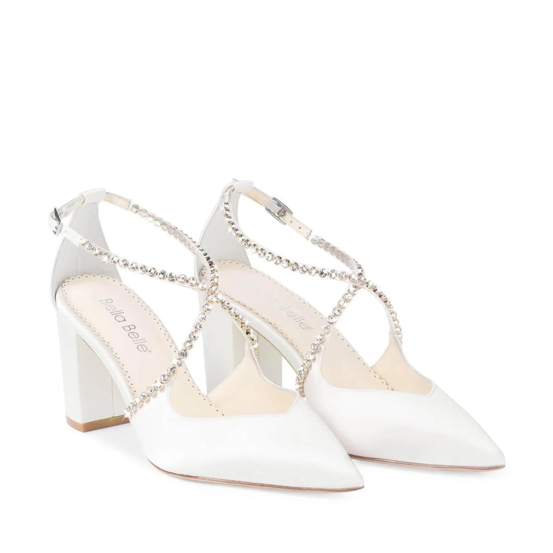 Massie - Ivory Block Heel With Criss Cross Crystal Straps