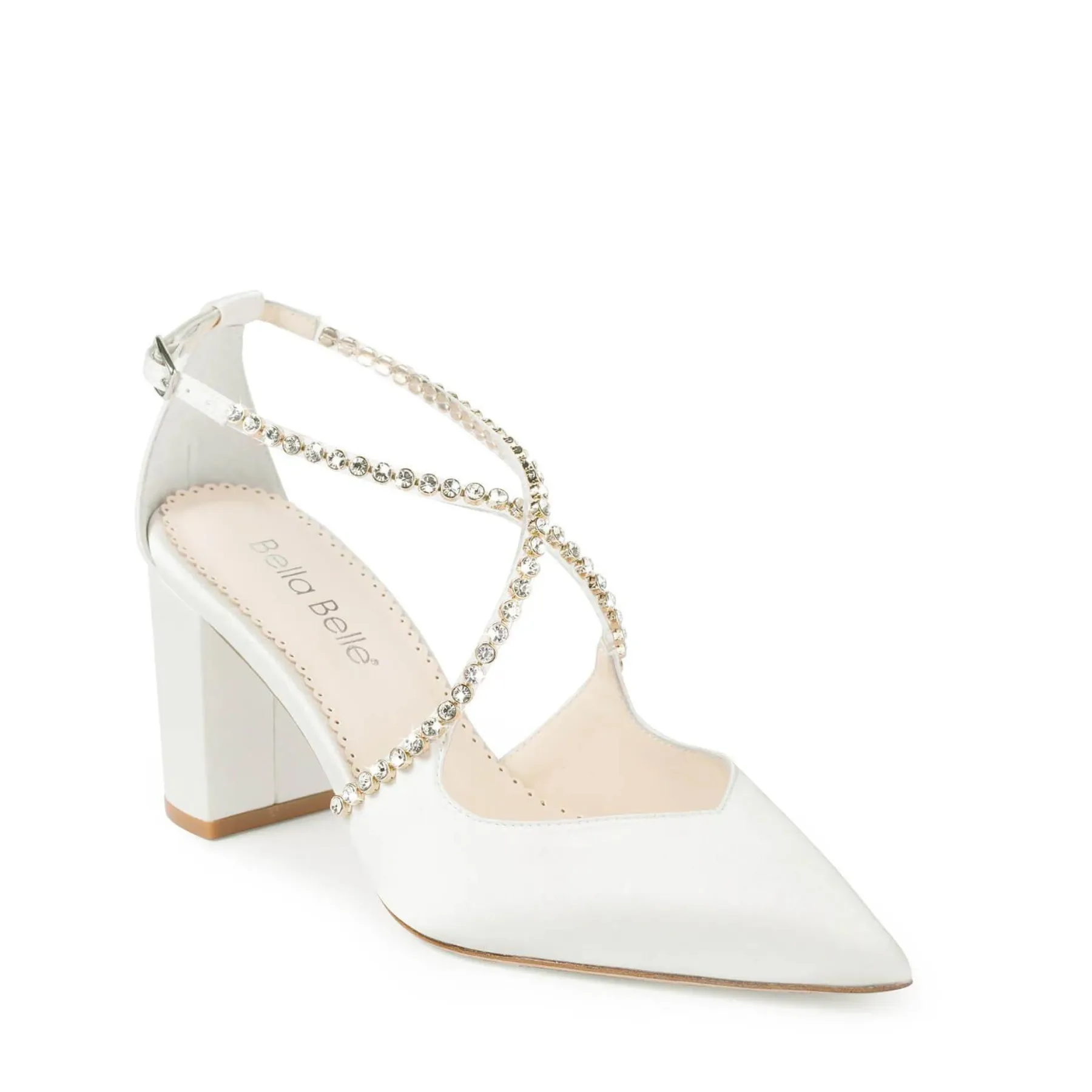 Massie - Ivory Block Heel With Criss Cross Crystal Straps