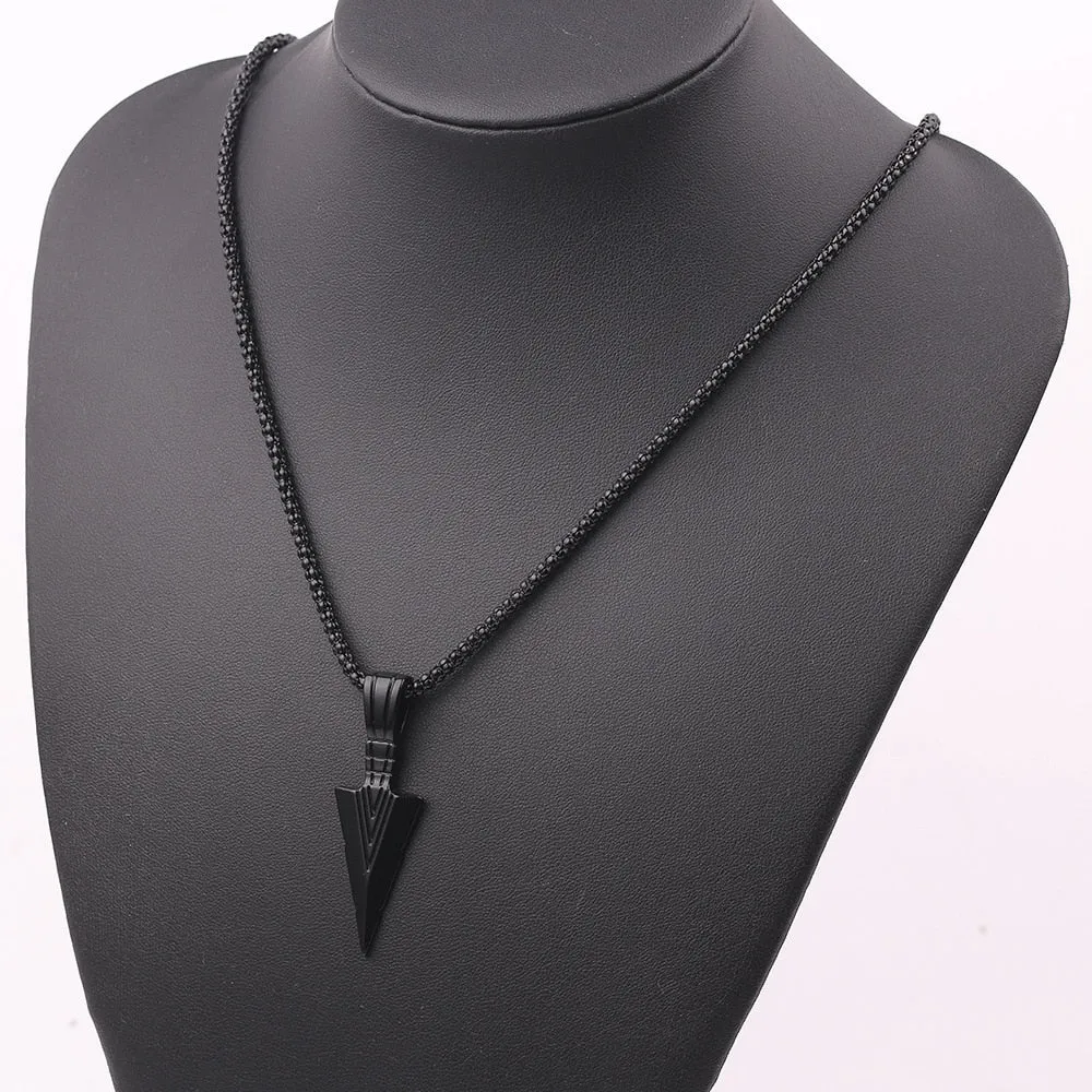 Men's Black Metal Arrow Pendant Necklace - Punk POP Cross Chain Accessory