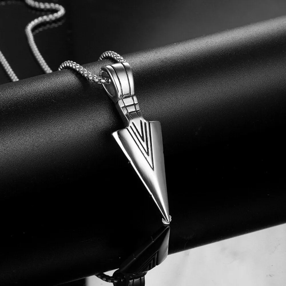 Men's Black Metal Arrow Pendant Necklace - Punk POP Cross Chain Accessory