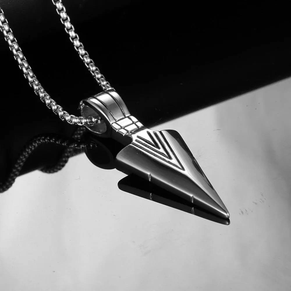Men's Black Metal Arrow Pendant Necklace - Punk POP Cross Chain Accessory