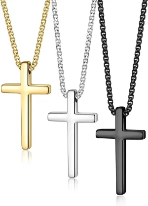 Men's Stainless Steel Cross Pendants with Chain(16-30 Inches)