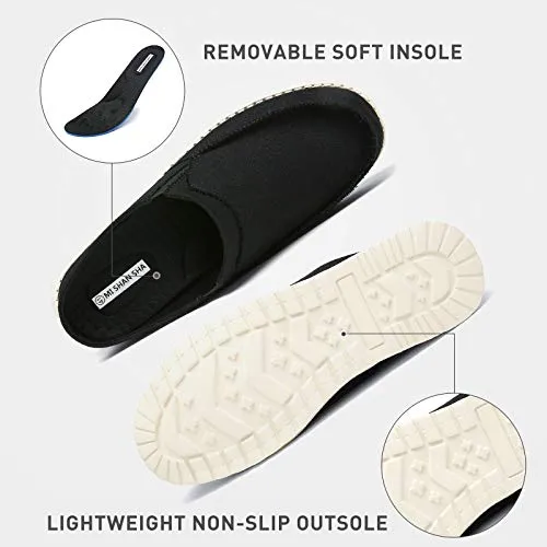 Mishansha Mens Canvas Mules Comfort House Slippers Lightweight Slip on Walking Shoes Casual Loafers Black