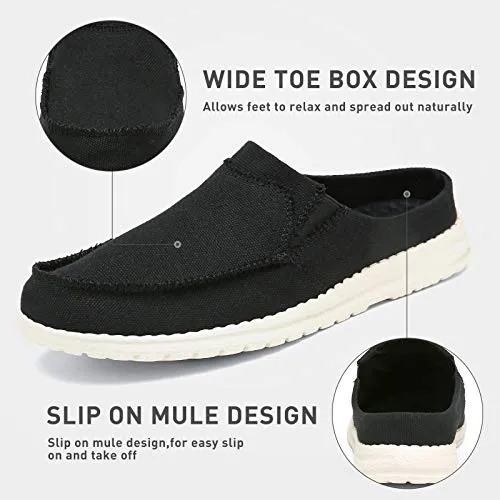 Mishansha Mens Canvas Mules Comfort House Slippers Lightweight Slip on Walking Shoes Casual Loafers Black
