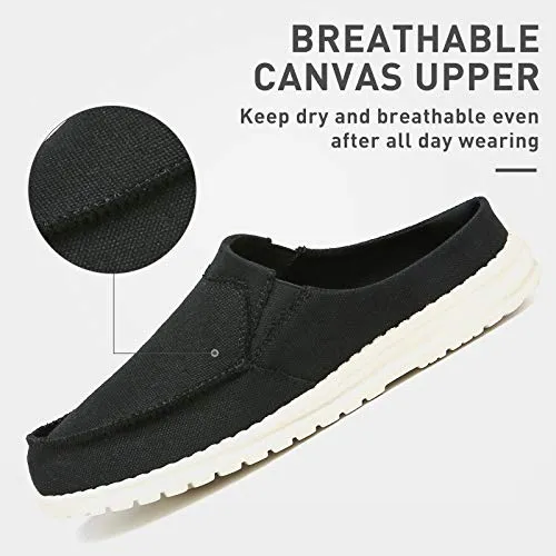 Mishansha Mens Canvas Mules Comfort House Slippers Lightweight Slip on Walking Shoes Casual Loafers Black