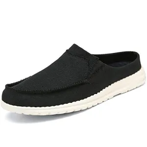 Mishansha Mens Canvas Mules Comfort House Slippers Lightweight Slip on Walking Shoes Casual Loafers Black
