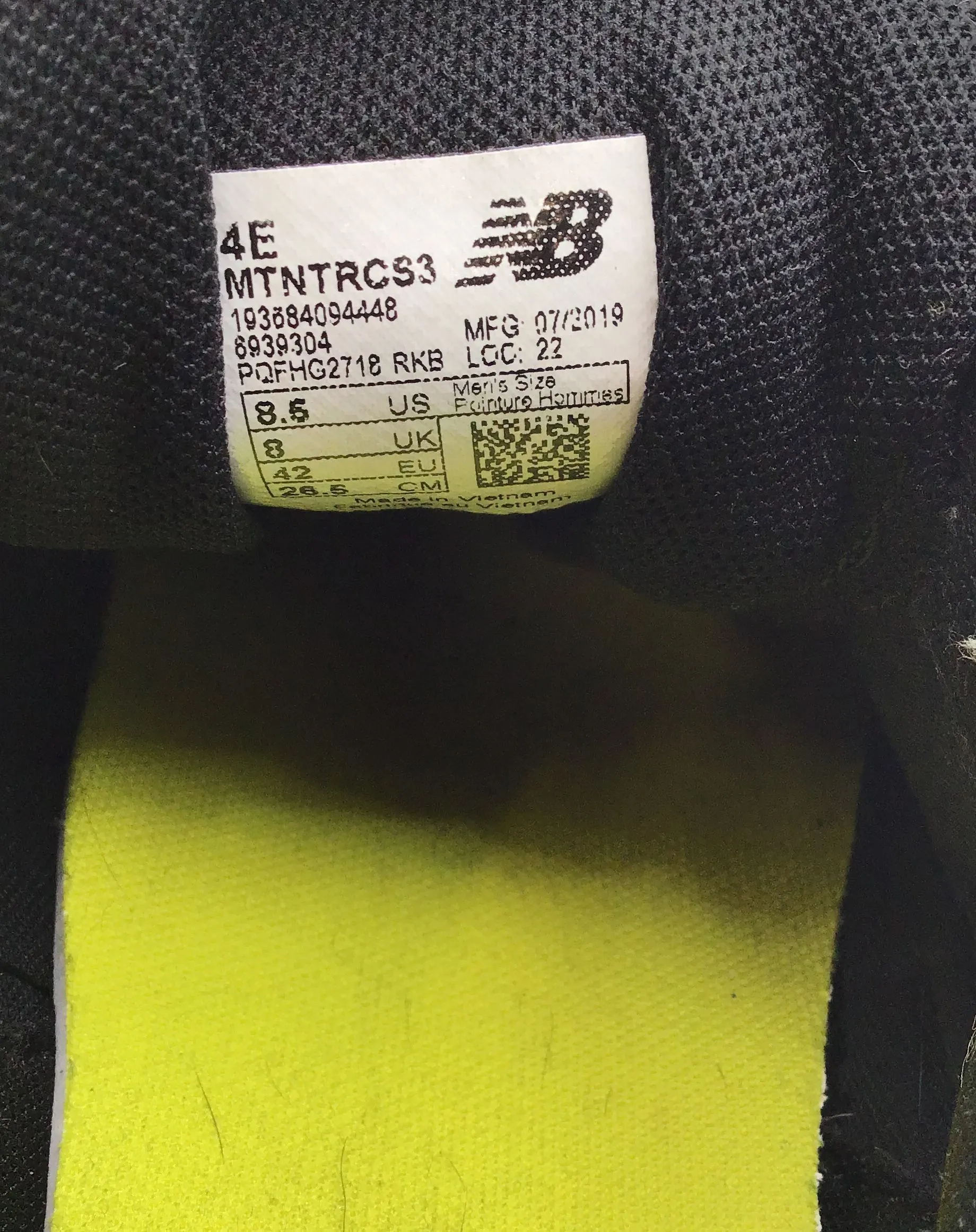 New Balance Men's Nitrel V3 MTNTRCS3 Black Lace-Up Running Shoes - Size 8.5EEEE