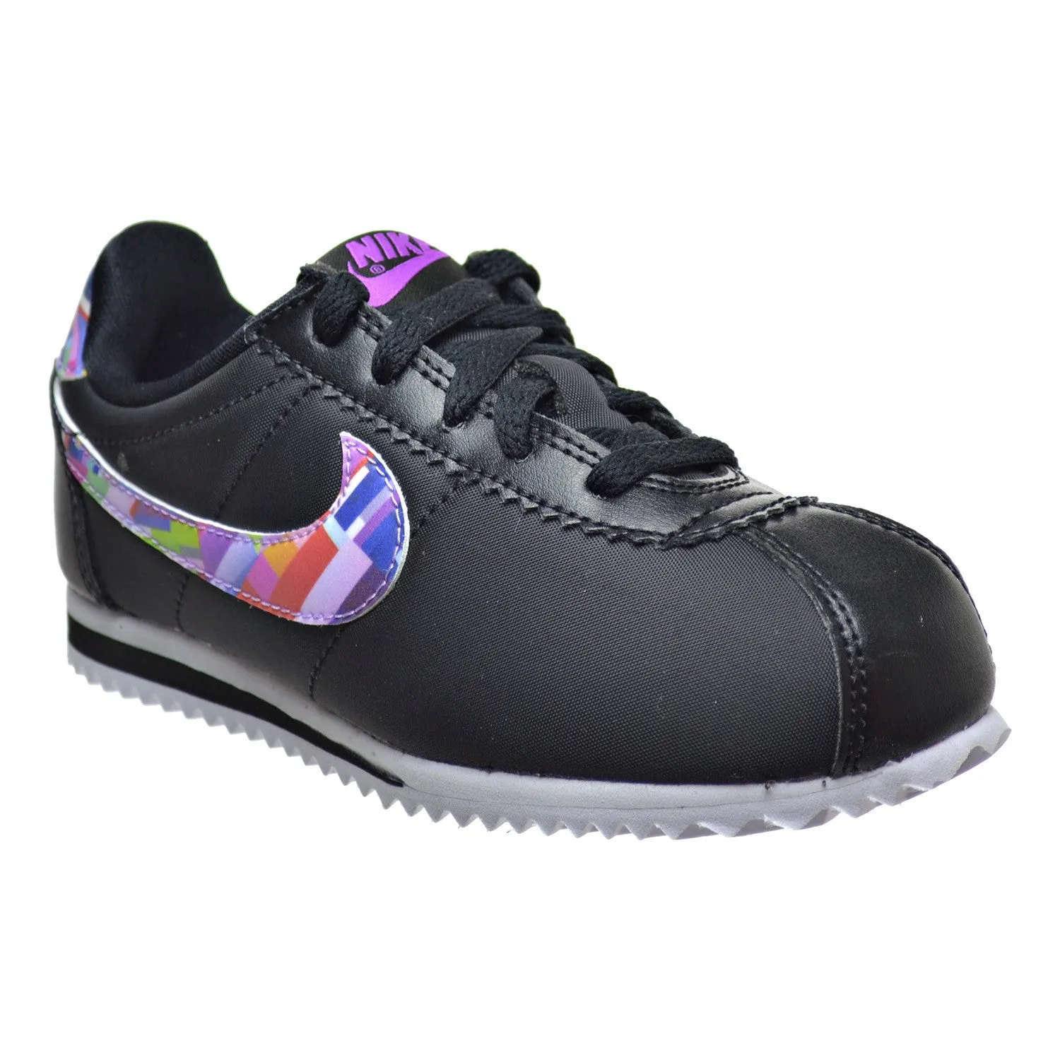 Nike Cortez Nylon Print Little Kid's Shoes Black/Hyper Violet