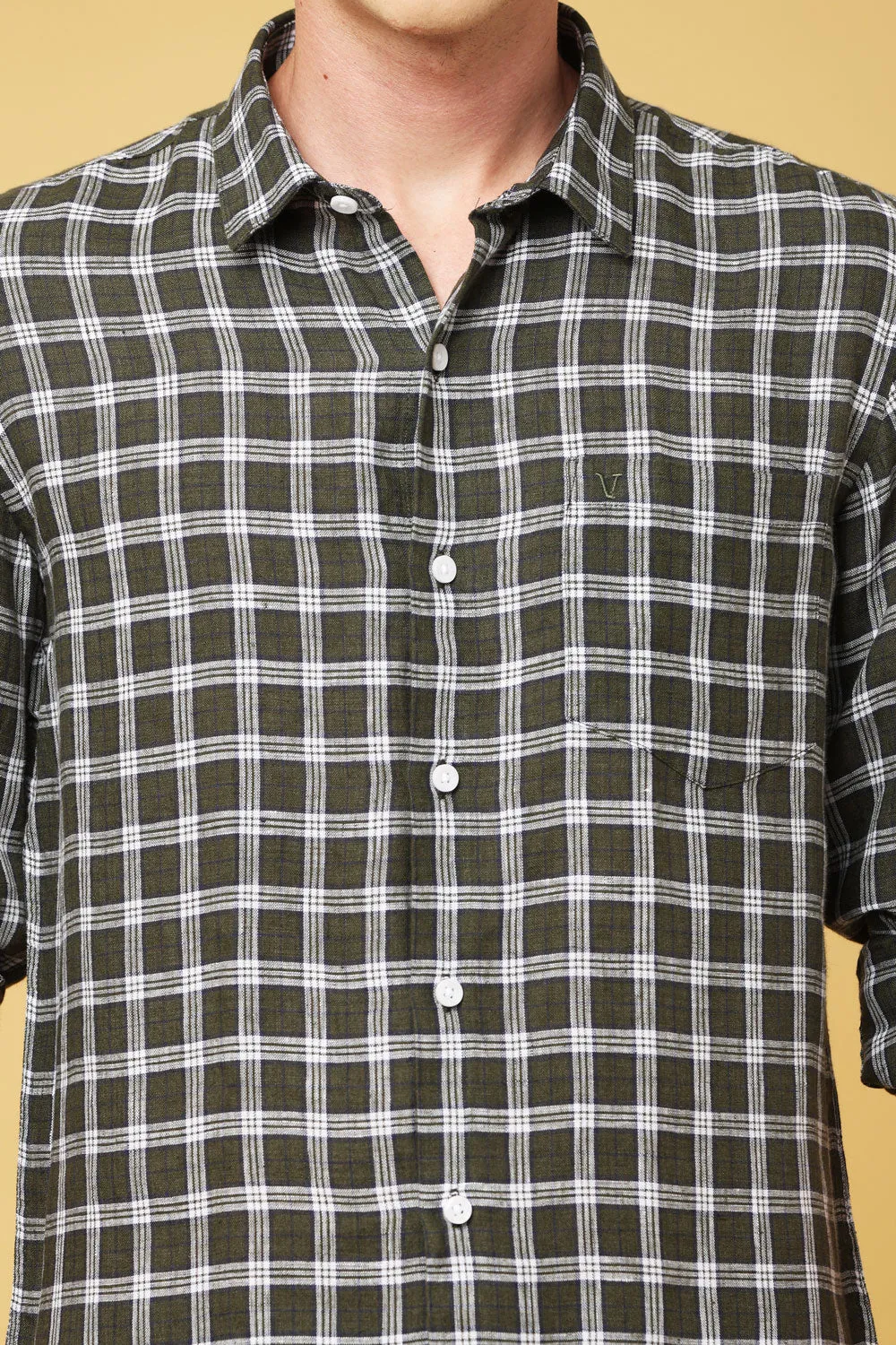 Olive Green & White Cotton Shirt