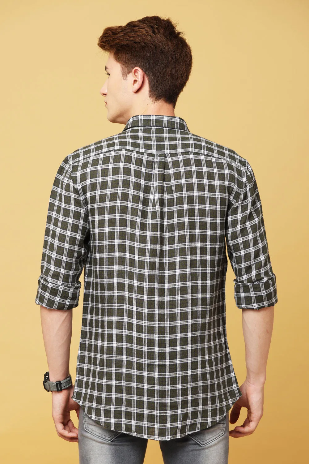 Olive Green & White Cotton Shirt