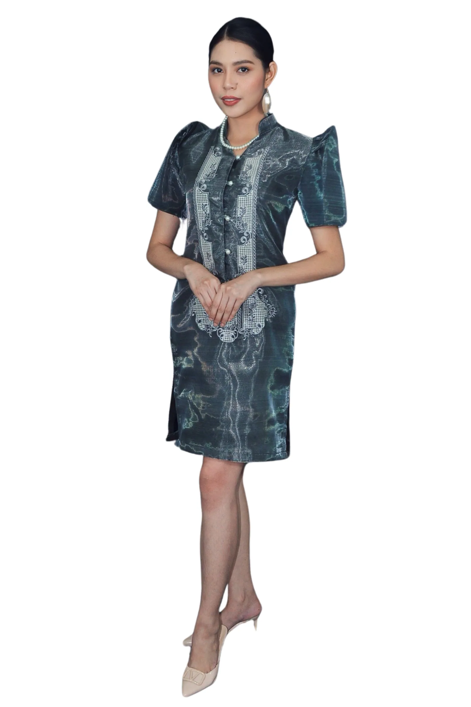 Organza Black Filipiniana Barong Dress - Jenna - JK08