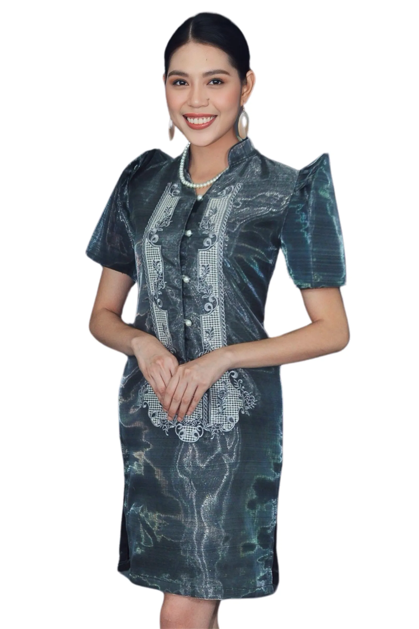 Organza Black Filipiniana Barong Dress - Jenna - JK08