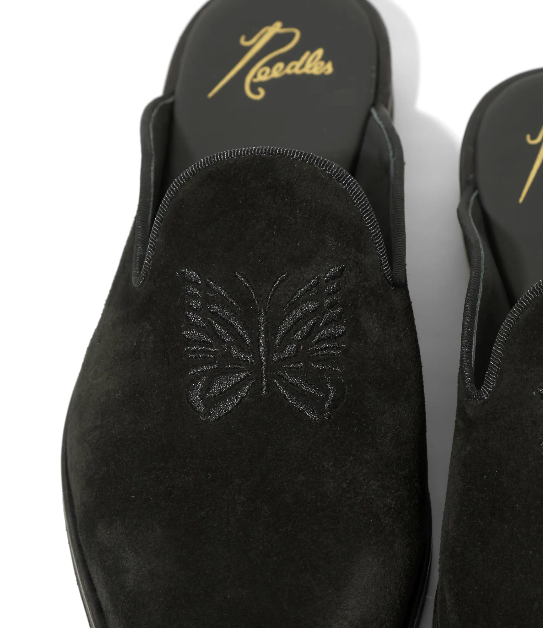 Papillon Embroidered Slip-In – Black Suede