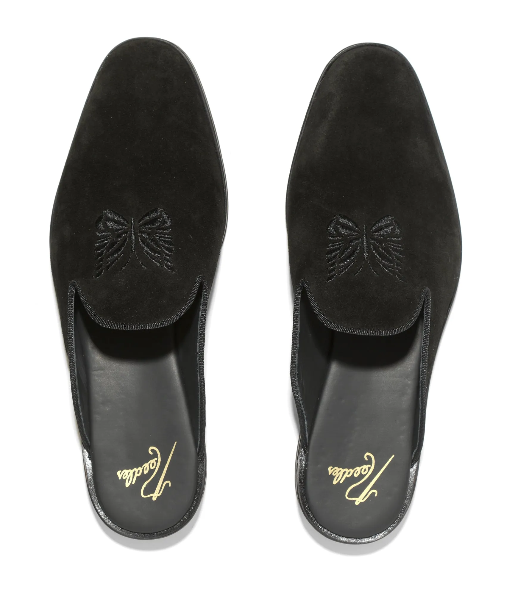 Papillon Embroidered Slip-In – Black Suede