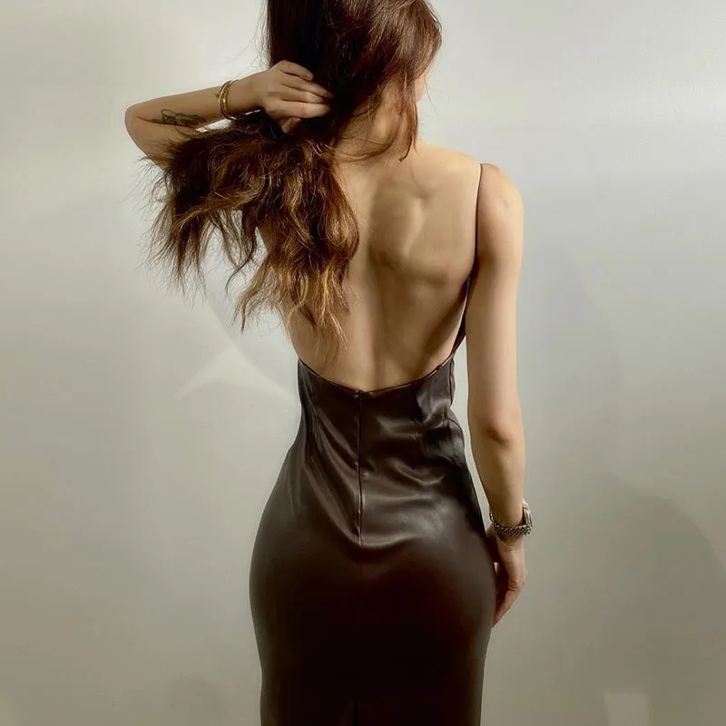 PEOPLETERRITORY 2025  women's clothing New autumn and winter models, suspender backless slim-fitting hip-wrapped split-ended dress, women's wholesale