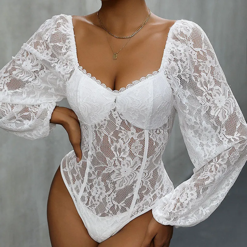PEOPLETERRITORY , Europe, America,  2025 trade women's clothing, chicken heart collar, slim-fitting onesie, sexy Spice Girl lace splicing onesie