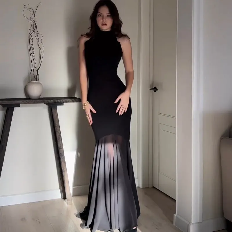 PEOPLETERRITORY New 2025  summer solid color new slim-fitting sexy Spice Girl wind mesh dress 2025 trade wholesale women's clothing